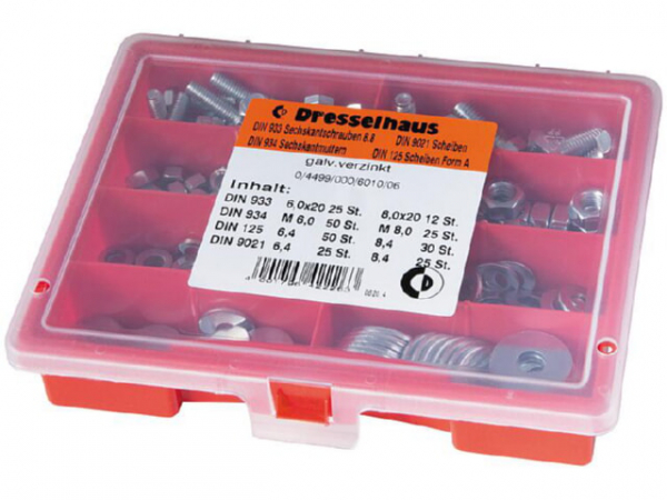Sortimentskoffer gemischt: DIN933 + DIN934 + DIN125 + DIN9021, 242-teilig