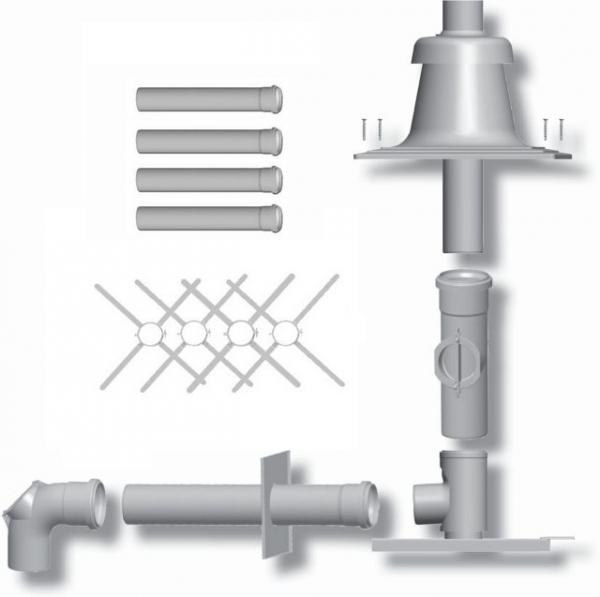 WOLF 2651520Z01 Paket Abgasleitung DN80/125 aus Polypropylen mit Schachteinbau 8,5 m Kunststoff Abgassystem