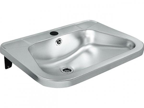 Einzel-Waschtisch Edelstahl mit Hahnloch d=35mm,+ Seifenablage, 560x420mm