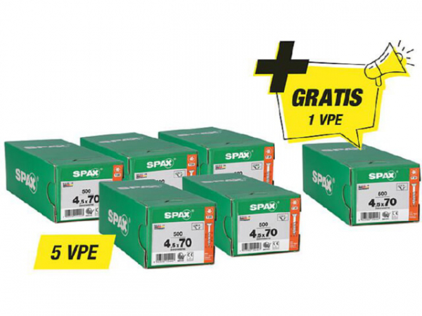 Spax Aktionsset Senkkopfschraube - bestehend aus: 5 x 94 072 44 + 1 x 94 072 44 gratis