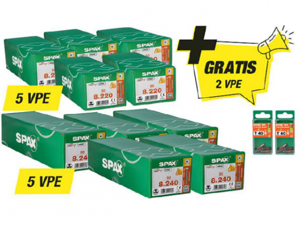 Spax Aktionsset Tellerkopfschraube - bestehend aus: 5 x 94 094 07 + 5 x 94 094 08 + (2 x 94 029 16 gratis)
