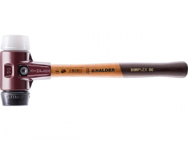 SIMPLEX-Schonhammer Halder mit TE-Gehäuse und Holzstiel, Gummikomposition mit Standfuß/Superplastik, Ø 60 mm