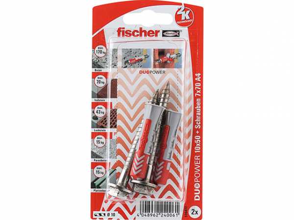 Fischer DuoPower 10x50 S Schraube nicht rostender Stahl R rostfrei (A4), 535477 SB-Programm