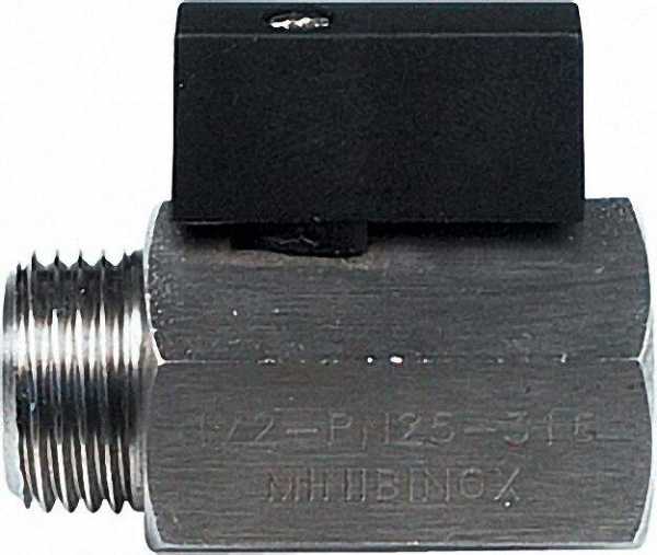 Mini-Kugelhahn, Eedelstahl AISI 316, IG x AG 1/8'' mit Nylonhebel