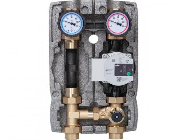 Heizkreisset Easyflow DN25(1') mit 3-Wege-Mischer und Wärmezählerstrecke, Pumpe Grundfos UPM3S AUTO 25-60