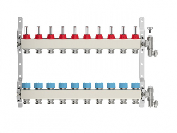 Heizkreisverteiler 10-fach, Edelstahl für Fußbodenheizung Profi-Ausführung