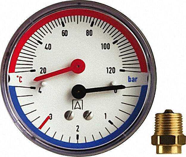 Watts Thermomanometer TM 80 axial 80mm durch, R 1/2'', 0-10 bar Watts Thermomanometer TM 80 axial 80mm durch, R 1/2'', 0-10 bar