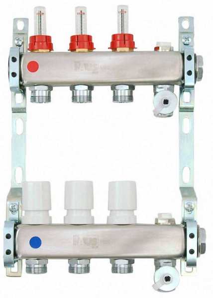 Heizkreisverteiler aus Edelstahl für Fußbodenheizung Profi-Ausführung 3-fach