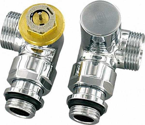 Design-Thermostatventil-Set Winkeleckform D 3933 DN15 (1/2'') AG 3/4'' (Eurokonus), Chrom