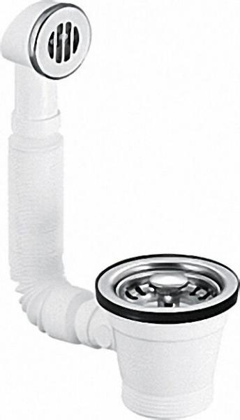 Spülengarnitur mit flexiblem Über-lauf 11/2''x 70mm, Siebeinsatz Edelstahl, runder Überlauf