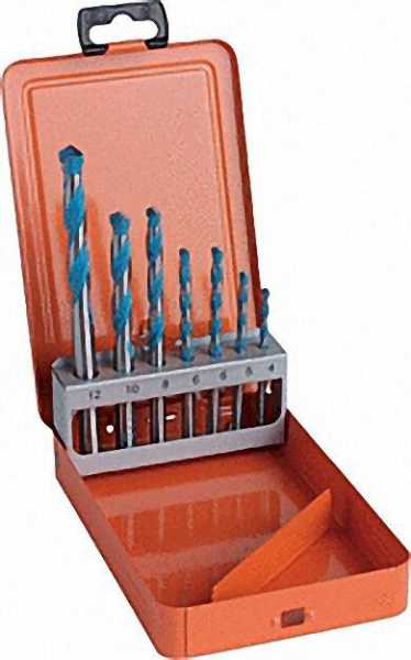 Mehrzweckbohrer-Kassette Durchmesser 4, 5, 6, 6, 8, 10, 12mm (7teilig, Stahlblechkassette)