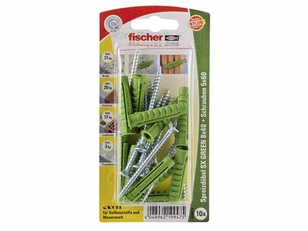 Fischer Spreizdübel SX GREEN 8x40 S mit Schraube, 524823 SB-Programm