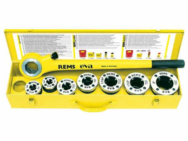 REMS -eva-Set komplett mit Schneidköpfen R 1/2"-3/4''-1''-11/4''-11/2"-2''