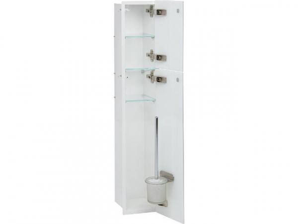 WC Wandcontainer Unterputz, innen weiß, 2 weiße Glastüren, 2 Leerfächer, BxH: 180x975 mm, Anschlag rechts, Einbaucontainer Wandnische Edelst