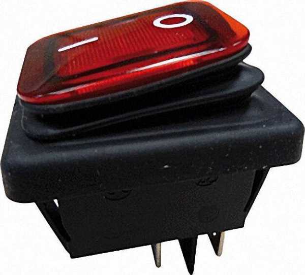 Einbau-Wippenschalter Ausschalter, IP65 schwarz/rot, 1 Stück