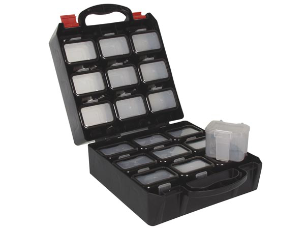 PEREL OBB1 Sortimentskasten aus Plastik mit 18 Clip On Behältern zur Befestigung am Gürtel