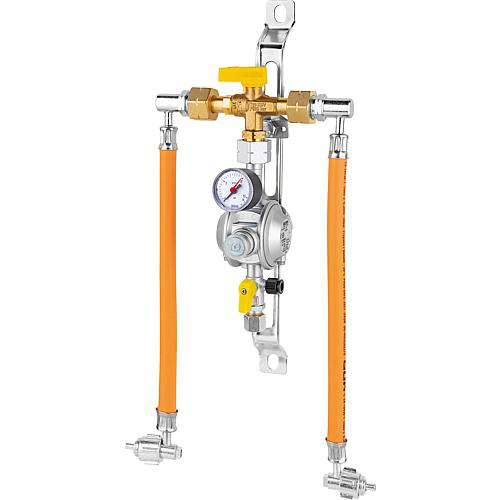 2-Flaschenanlage mit manueller Umschalteinrichtung, PS 16 bar, 1,5 kg/h 50 mbar, KFxRVS 10