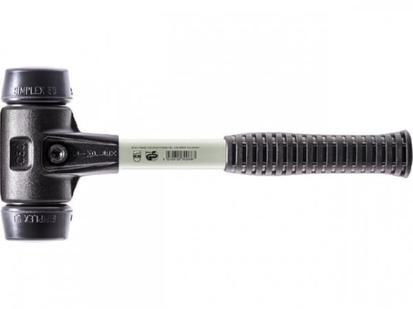 SIMPLEX-Schonhammer Halder mit verstärktem Tempergussgehäuse, Fiberglasstiel und Gummikomposition, Ø 30 mm