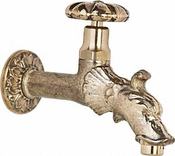 Auslaufventil mit Drehgriff in Bronze mit Rosette, Wandanschluss 1/2''