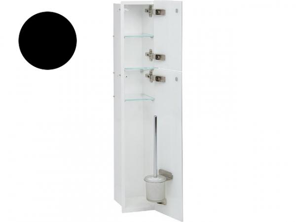 WC Wandcontainer Unterputz, innen weiß, 2 schwarze Glastüren, 2 Leerfächer, BxH: 180x975 mm, Anschlag rechts, Einbaucontainer Wandnische Ede