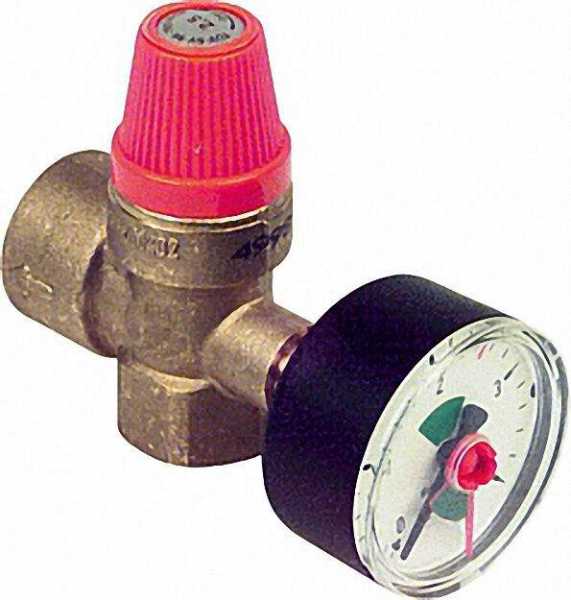 Membran-Sicherheitsventil Typ 532 M Ein. 1/2'', Aus. 3/4'' 2, 5bar mit Manometer