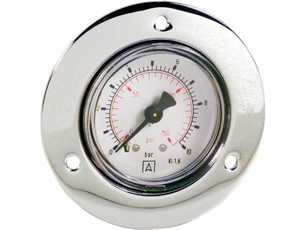 Manometer in Stahlblechgehäuse, 0-10 bar, 40 mm für G1/8 DN 6 1/8" axial, mit Einbaurand
