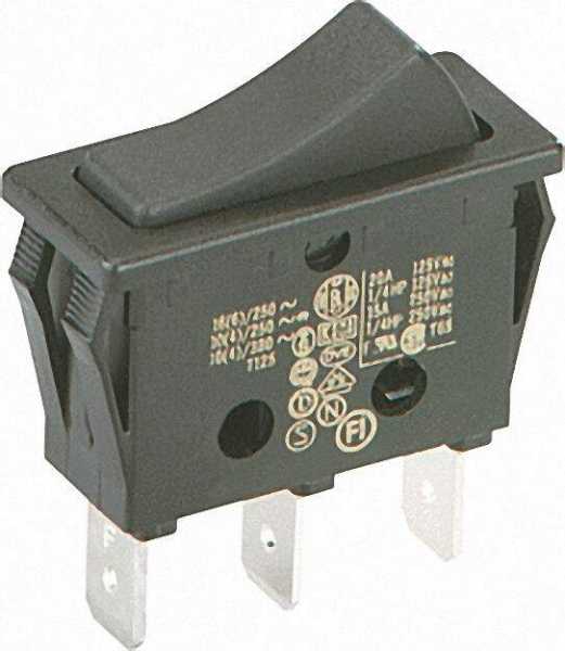 Wipp-Schalter 16 A Löt-/Steckanschluss 6, 3mm 1 polig schwarz