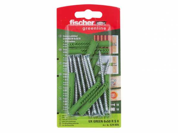 Fischer Universaldübel UX GREEN 6x50 R S mit Rand und Schraube, 524805 SB-Programm