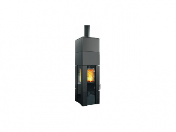 Buderus 7736661317 Kaminofen New Look FS12, 6 kW, Stahl black, Glas black, Wärmespeichermodul, HiClean-Filter