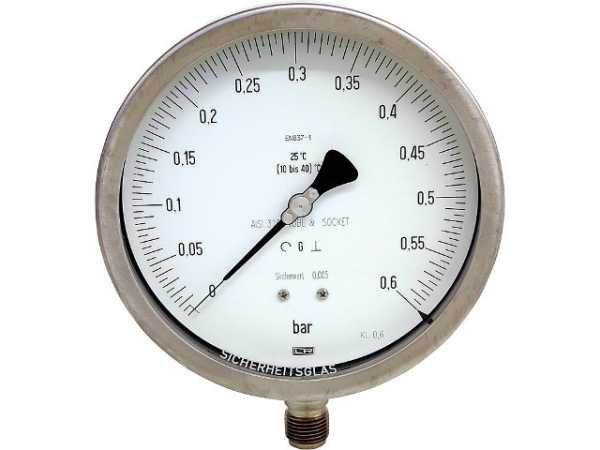 Manometer feinmechanisch, 0-1 bar, 160 mm für G1/2 Kl,0, 6 DN 15 1/2" radial