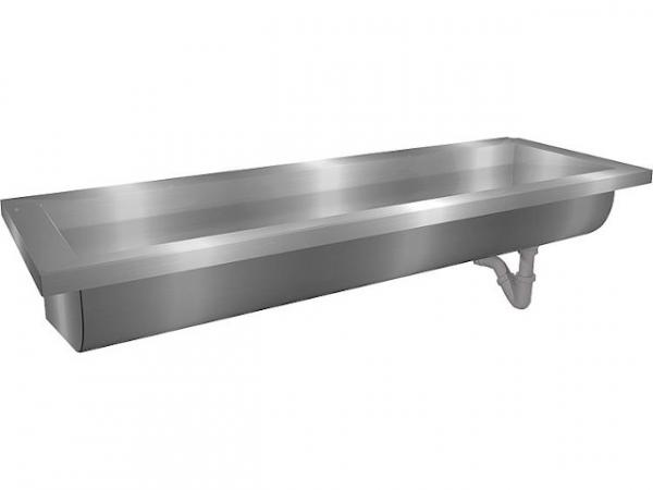Waschrinne Edelstahl mit Hahnbank 70mm, ohne Hahnloch 1400x240x400 mm