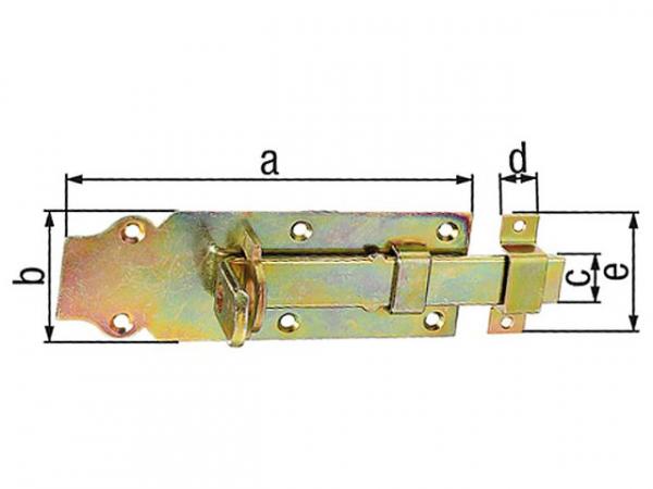 Schlossriegel gerade mit befestigter Schlaufe, 160x55mm, gelb verzinkt