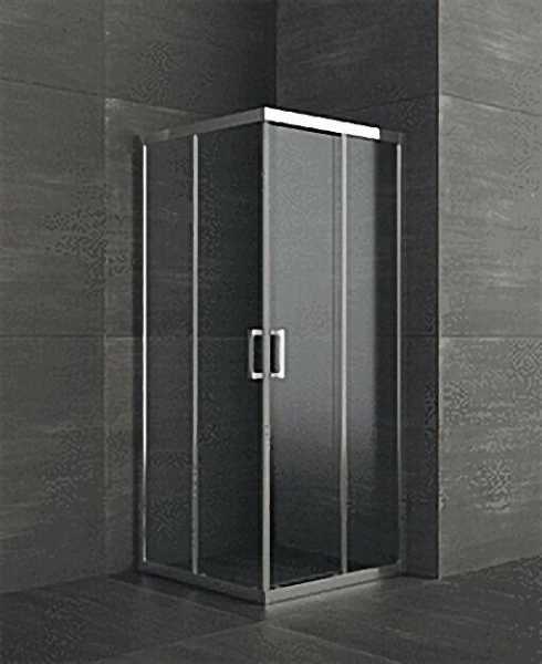 Eckkabine mit 2 Schiebetüren, Aluschiene chrom, 6mm Sicherheits-Glas, 790x790x1950mm, Einstieg 410mm
