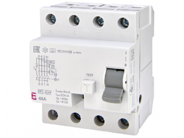 ETI FI-Schalter EFI-4 eV, eMobility, 4-polig, 40A, 0,03A, Typ A