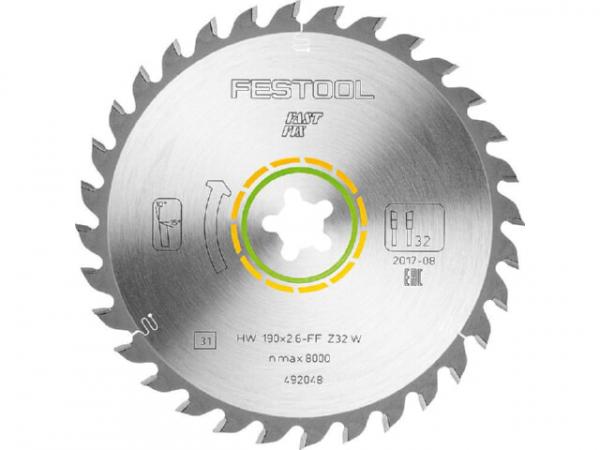 Kreissägeblatt Festool 190 x 2,6 mm Bohrung Ø FF, Zähne 21