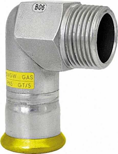 Edelstahl Pressfitting Gas Übergangswinkel 90° mit AG, 28 x 1