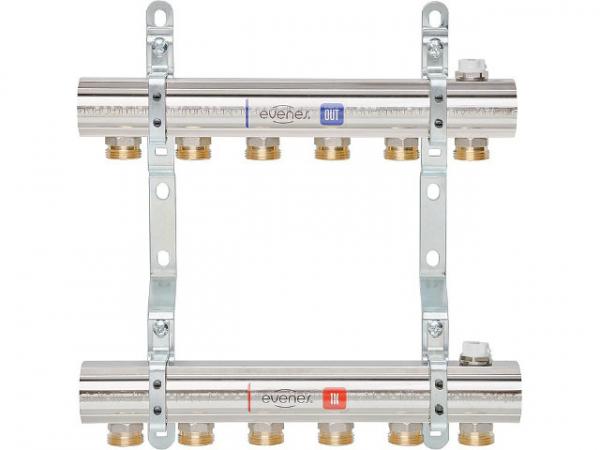 Fußbodenheizungsverteiler 4 Heizkreise Baulänge 212 mm DN25 (1") Messing Typ M 1,4