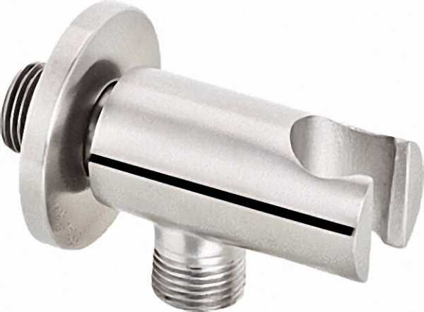 Wandanschlussbogen inklusive Brausehalter, rund, Edelstahl matt