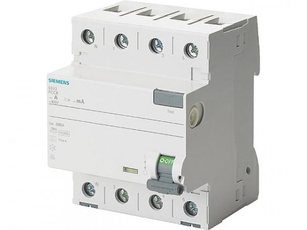FI-Schutzschalter Siemens, 4-polig, Typ A, 40A, 30mA, N-Links, 5SV3344-6KL