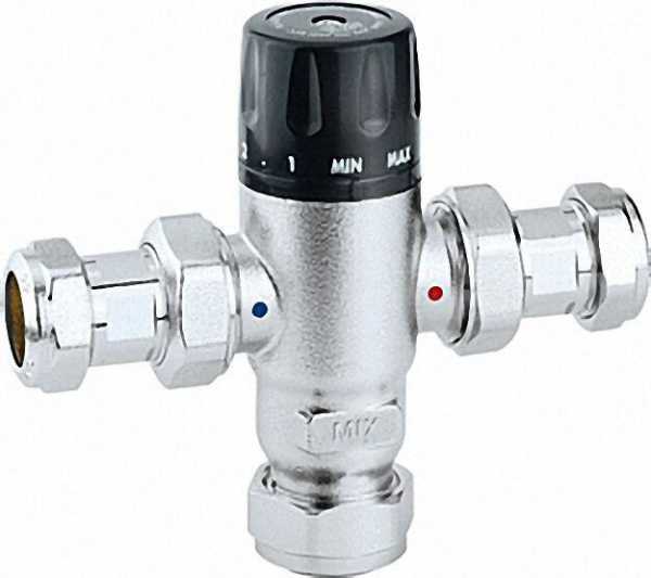 CALEFFI Thermomischer 521 einstellbar, verchromt, 15mm Einstellbereich: 30°C bis 65°C