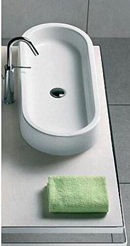 Aufsatz-Waschtisch AREA aus Keramik, ohne Hahnloch, oval, weiß, BxHxT:800x110x350mm