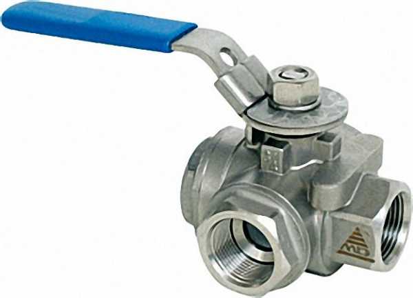 3-Wege-Muffenkugelhahn aus Edelstahl Werkstoff 1.4408 PN 64 2'' Typ A 730 TT