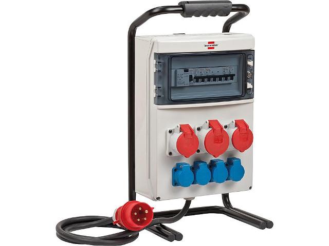 Tragbarer Stromverteiler 3x CEE Steckdose, 4x Schukosteck- dose m. FI- Tragbarer Stromverteiler 3x CEE Steckdose, 4x Schukosteck- dose m. FI-
