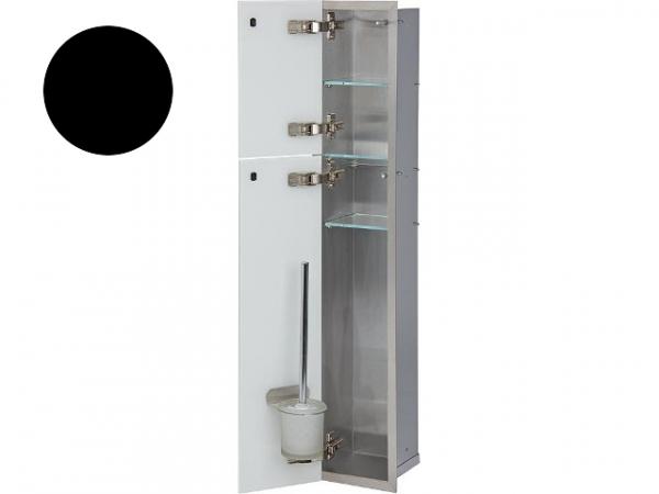 WC Wandcontainer Unterputz, 2 schwarze Glastüren, 1 Papierrollenfach, 2 Leerfächer, BxH: 180x975 mm, Anschlag links, Einbaucontainer Wandnis