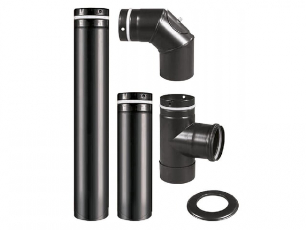 Pellet-Abgasrohrset für Pelletsöfen Oranier/Justus, d 80 mm, Schwarz emailliert
