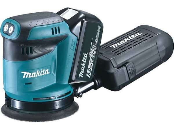 Akku-Exzenterschleifer MAKITA DBO180RTJ 18V mit 2x 5,0 Ah Akkus und Ladegerät