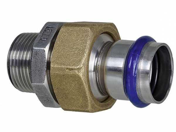 Edelstahl Pressfitting V-Kontur Durchgangsverschraubung mit AG, flachdichtend, 18mmxDN 20 (3/4")