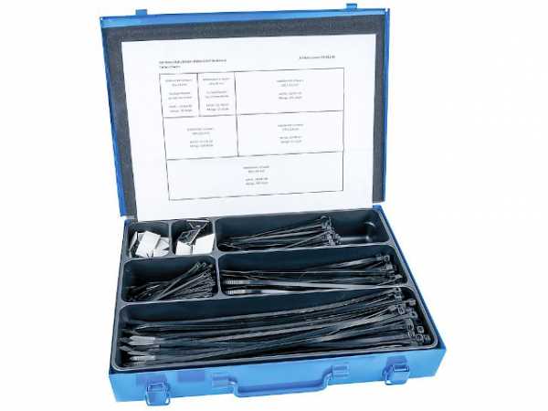 Sortimentskoffer Kabelbinder und Klebesockel schwarz 335x240x50mm