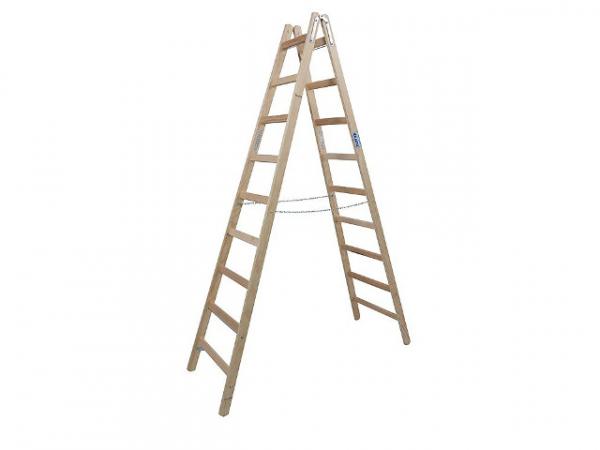 Stufen-DoppelLeiter (Holz) Arbeitshöhe 3,85 Standhöhe 2,60 Länge 2,67 Stufen 2x9