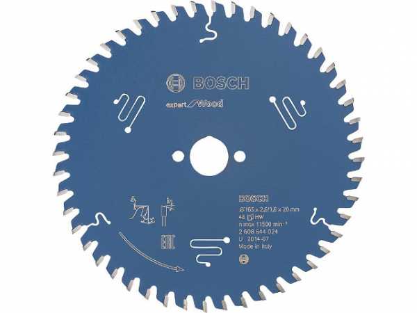 Kreissägeblatt BOSCH d=165x20 mit 48 Zähnen für den universellen Einsatz in Holz